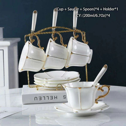 Regal Elegance Gold Pearl Bone China Tea and Coffee Set - Sophisticated Collection for Luxurious Teatime - Très Elite