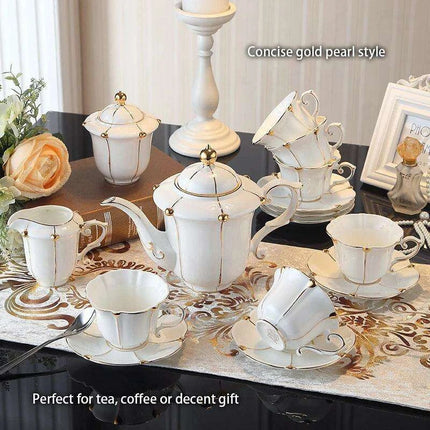 Regal Elegance Gold Pearl Bone China Tea and Coffee Set - Sophisticated Collection for Luxurious Teatime - Très Elite