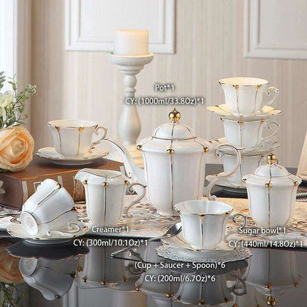 Regal Elegance Gold Pearl Bone China Tea and Coffee Set - Sophisticated Collection for Luxurious Teatime - Très Elite