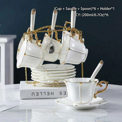 Regal Elegance Gold Pearl Bone China Tea and Coffee Set - Sophisticated Collection for Luxurious Teatime - Très Elite