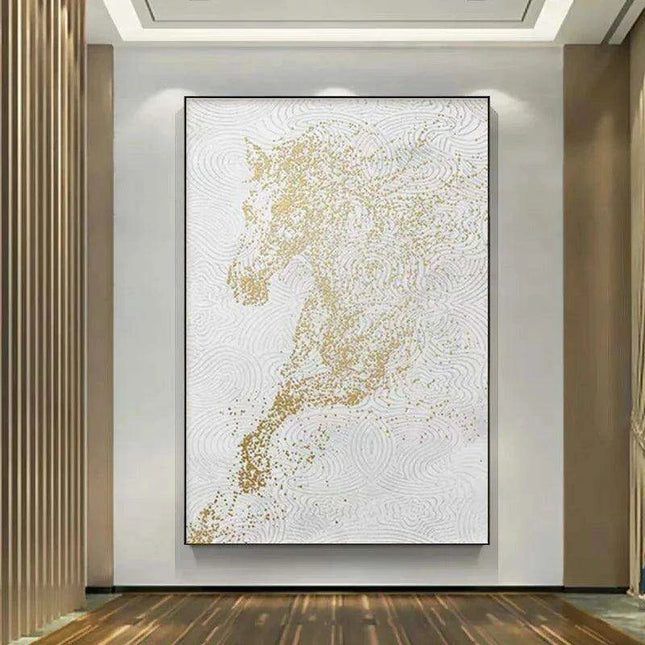 Regal Golden Stallion Canvas Artwork for Upscale Home Aesthetics