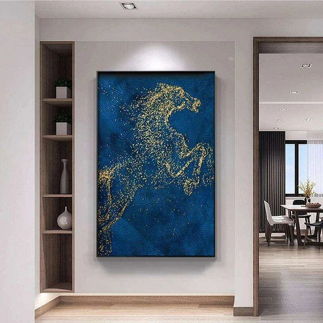 Regal Golden Stallion Canvas Artwork for Upscale Home Aesthetics