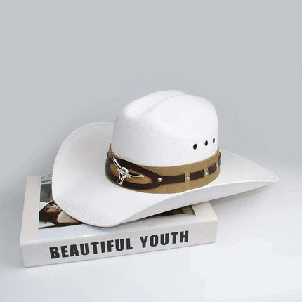 Retro Big Cowhead Cowboy Hat - Unisex Wide Brim Sun Hat for Outdoor Adventures - Très Elite