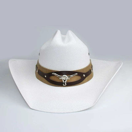 Retro Big Cowhead Cowboy Hat - Unisex Wide Brim Sun Hat for Outdoor Adventures - Très Elite