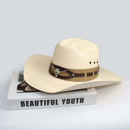 Retro Big Cowhead Cowboy Hat - Unisex Wide Brim Sun Hat for Outdoor Adventures - Très Elite