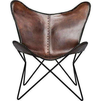 Retro Brown Leather Butterfly Chair with Sturdy Iron Frame for Stylish Comfort - Très Elite