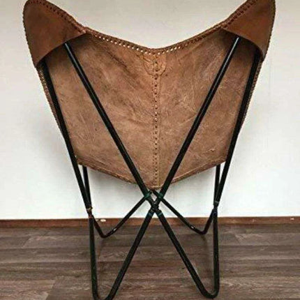 Retro Brown Leather Butterfly Chair with Sturdy Iron Frame for Stylish Comfort - Très Elite
