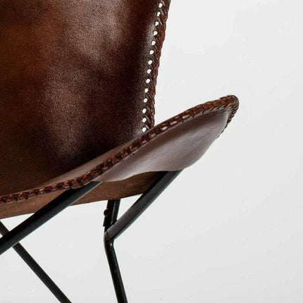 Retro Brown Leather Butterfly Chair with Sturdy Iron Frame for Stylish Comfort - Très Elite