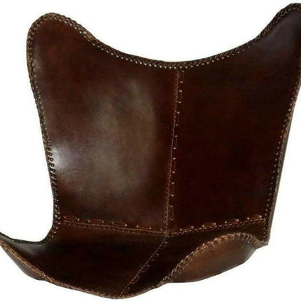 Retro Brown Leather Butterfly Chair with Sturdy Iron Frame for Stylish Comfort..