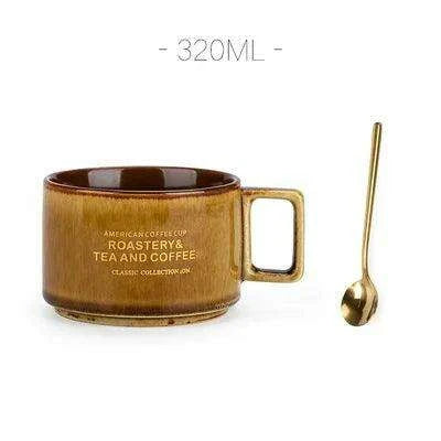 Retro Ceramic Mug and Spoon Set - Charming 320ml Drinkware for a Thoughtful Gift - Très Elite