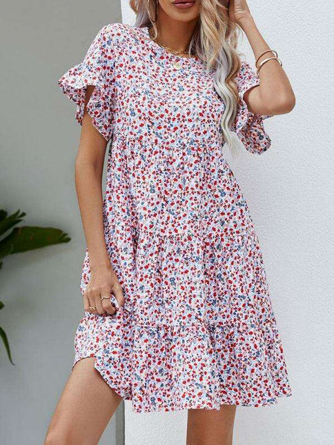 Retro Chic Ruffle Sleeve Dress - Stylish Women's Woven Apparel