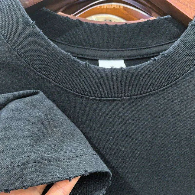 Retro Distressed Oversized Black T-Shirt - Unisex Heavyweight Cotton Urban Fashion
