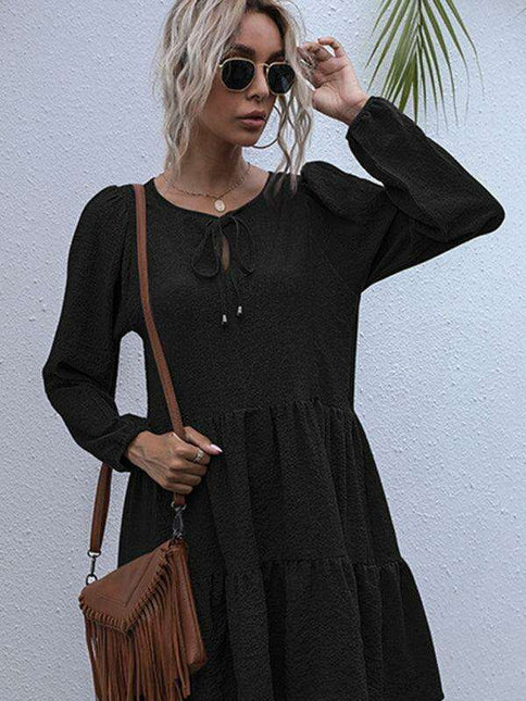 Retro Elegance Lantern Sleeve Midi Dress for Women - Vintage Charm Collection