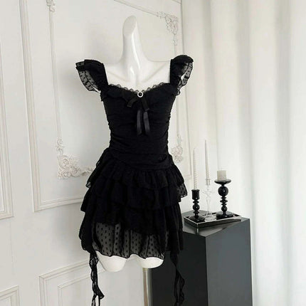 Retro Emo-Inspired Sleeveless A-Line Summer Dress - 90s Gothic Square Neck Mini Frock for Women - Très Elite