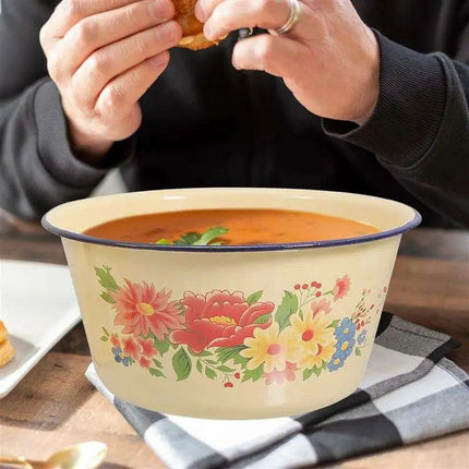 Retro Enamel Mixing Bowl with Lid - Versatile Kitchen Essential - Très Elite