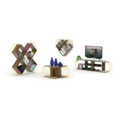 Retro-Inspired 68-Inch Walnut and Yellow Media Stand with Open Shelves by FurnisHome - Très Elite