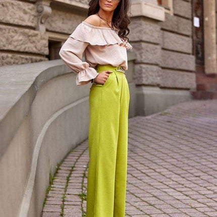 Retro-Inspired Chain-Detail High-Waisted Bell-Bottom Trousers by Roco Fashion - Très Elite