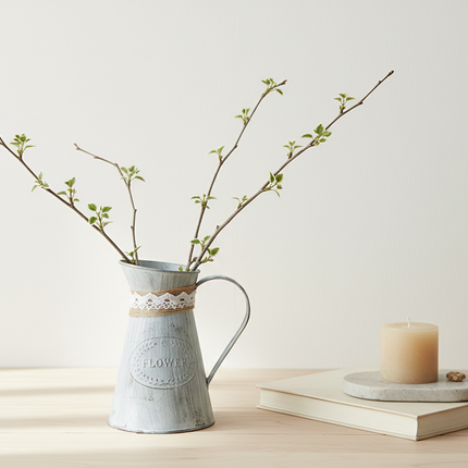Retro Iron Vase with Distressed Hemp Rope