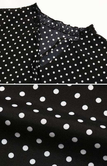 Retro Polka Dot V-Neck Dress with Flattering Tie Waist - Timeless Style