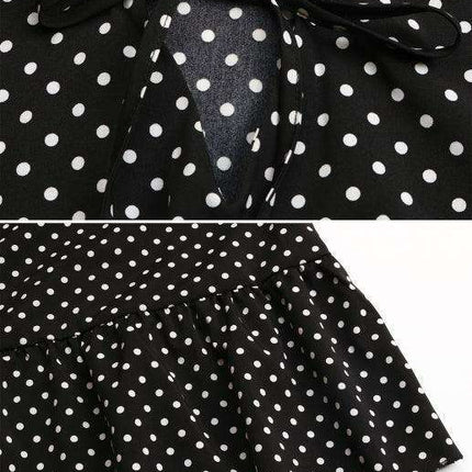 Retro Polka Dot V-Neck Dress with Flattering Tie Waist - Timeless Style - Très Elite