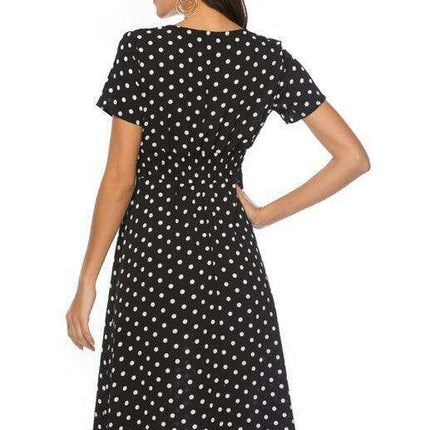 Retro Polka Dot V-Neck Summer Dress with Vintage Flair - Très Elite