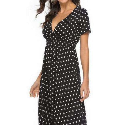 Retro Polka Dot V-Neck Summer Dress with Vintage Flair - Très Elite