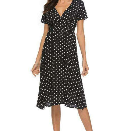 Retro Polka Dot V-Neck Summer Dress with Vintage Flair - Très Elite