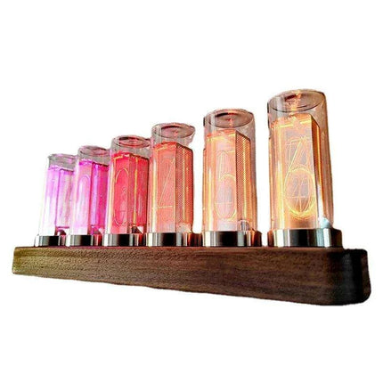 Retro RGB Nixie Tube Clock with Stylish Wooden Base - LED Alarm Timepiece for Unique Desktop Decor and Gifting - Très Elite