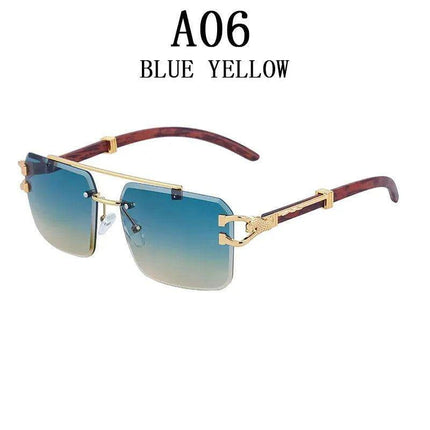 Retro Rimless Sunglasses with Wood Finish and UV Protection - Très Elite