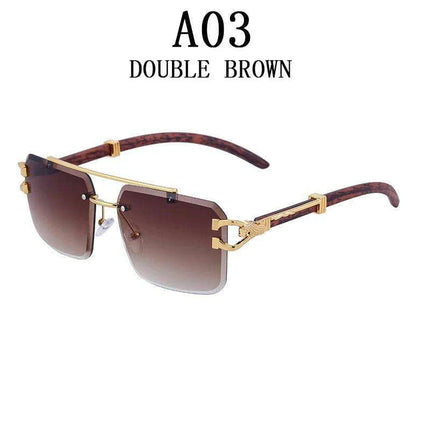 Retro Rimless Sunglasses with Wood Finish and UV Protection - Très Elite