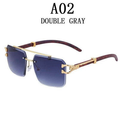 Retro Rimless Sunglasses with Wood Finish and UV Protection - Très Elite