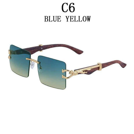Retro Rimless Sunglasses with Wood Finish and UV Protection - Très Elite