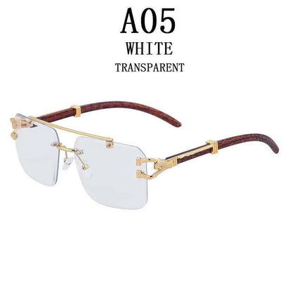 Retro Rimless Sunglasses with Wood Finish and UV Protection - Très Elite