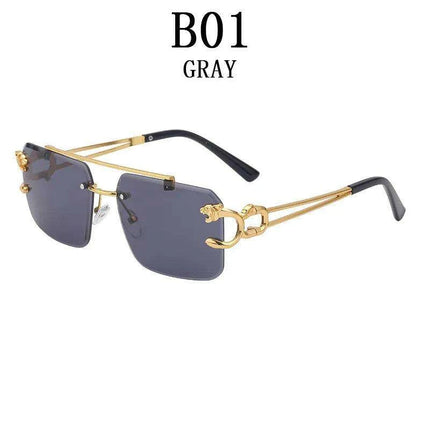 Retro Rimless Sunglasses with Wood Finish and UV Protection - Très Elite