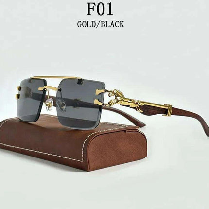 Retro Rimless Sunglasses with Wood Finish and UV Protection - Très Elite