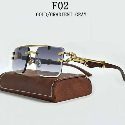 Retro Rimless Sunglasses with Wood Finish and UV Protection - Très Elite