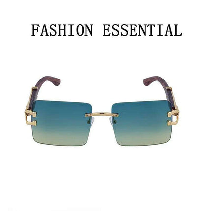 Retro Rimless Sunglasses with Wood Finish and UV Protection - Très Elite