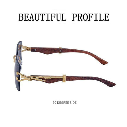 Retro Rimless Sunglasses with Wood Finish and UV Protection - Très Elite