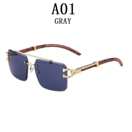 Retro Rimless Sunglasses with Wood Finish and UV Protection - Très Elite