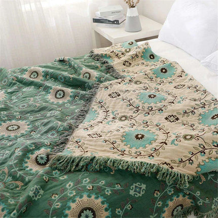 Reversible Jacquard Cotton Sofa Throw Blanket with Non-Slip Design - Très Elite
