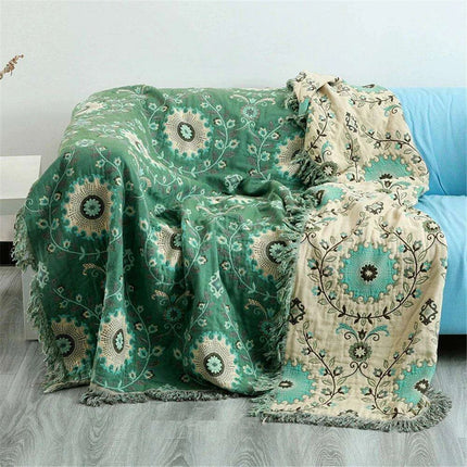 Reversible Jacquard Cotton Sofa Throw Blanket with Non-Slip Design - Très Elite