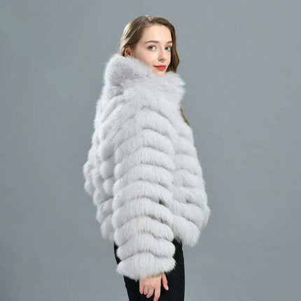Reversible Luxury Fox Fur and Silk Winter Jacket - A Statement of Elegance - Très Elite