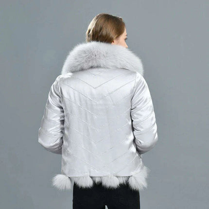 Reversible Luxury Fox Fur and Silk Winter Jacket - A Statement of Elegance - Très Elite