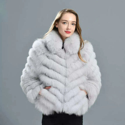 Reversible Luxury Fox Fur and Silk Winter Jacket - A Statement of Elegance - Très Elite