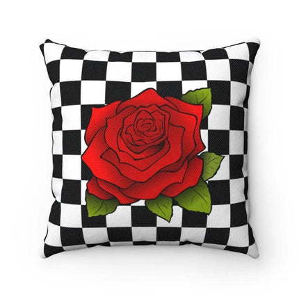 Reversible Rose and Checkered Decorative Pillow Cover - Elegant Home Accent