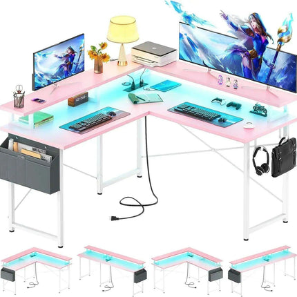 Revolutionary LED L-Shaped Gaming Desk with Innovative Storage Solutions..