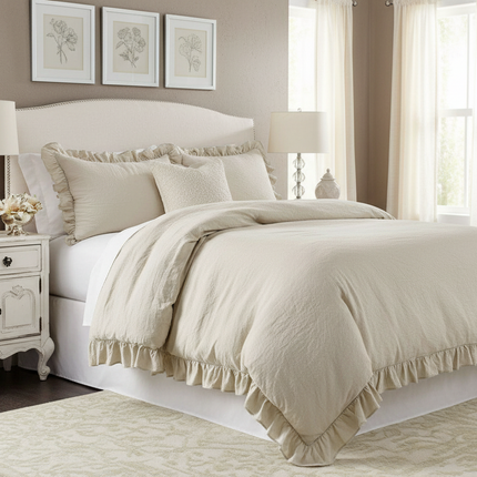 Reyna Collection Luxurious Ruffled King Bed Set with Pillow Shams