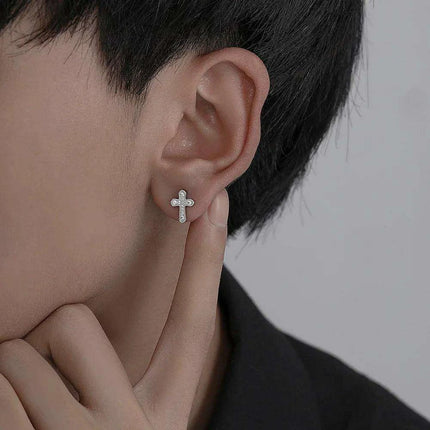 Rhinestone Cross Clip-On Stud Earrings - Stylish 925 Silver Accessories for All Occasions - Très Elite