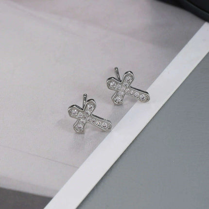 Rhinestone Cross Clip-On Stud Earrings - Stylish 925 Silver Accessories for All Occasions - Très Elite