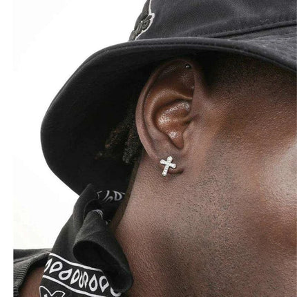 Rhinestone Cross Clip-On Stud Earrings - Stylish 925 Silver Accessories for All Occasions - Très Elite